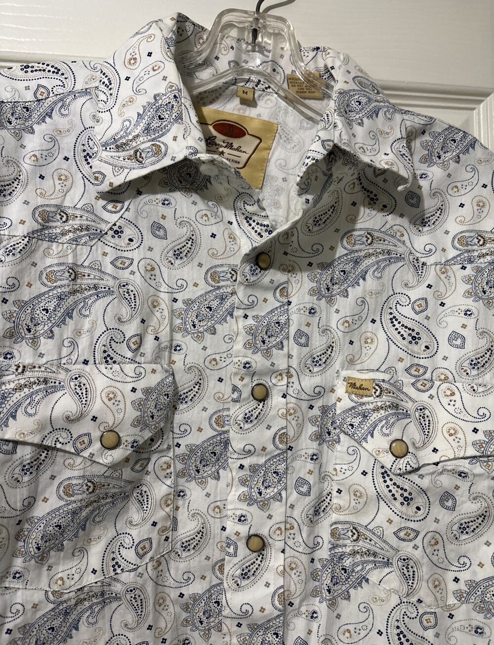 Larry Mahan Cowboy Collection Mens Size M Blue Paisley Western Pearl Snap Rodeo